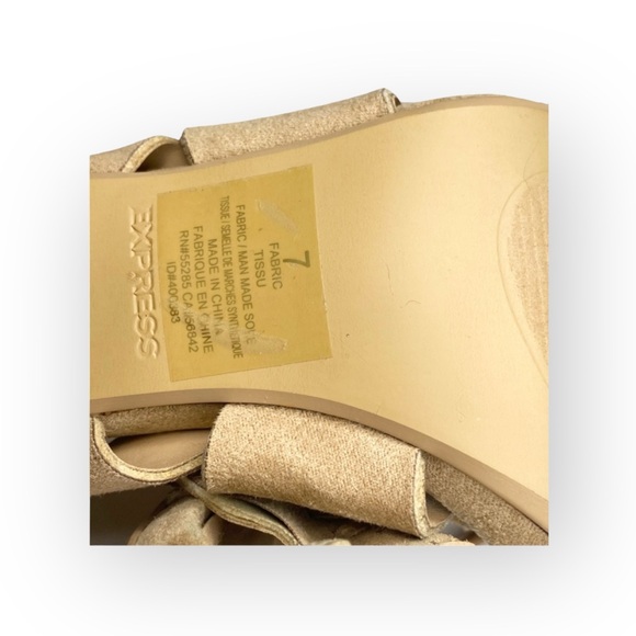 Express 𖣴 Whipstitch Lace Up Heeled Sandals 𖣴 Taupe Vegan Suede 𖣴 7M 𖣴 - Picture 13 of 16